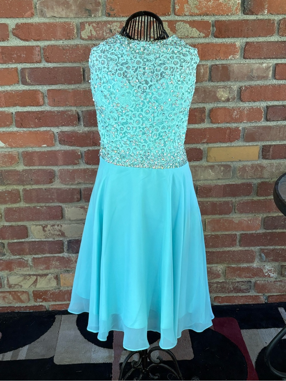 Girls' Aqua Beaded Homecoming Dress